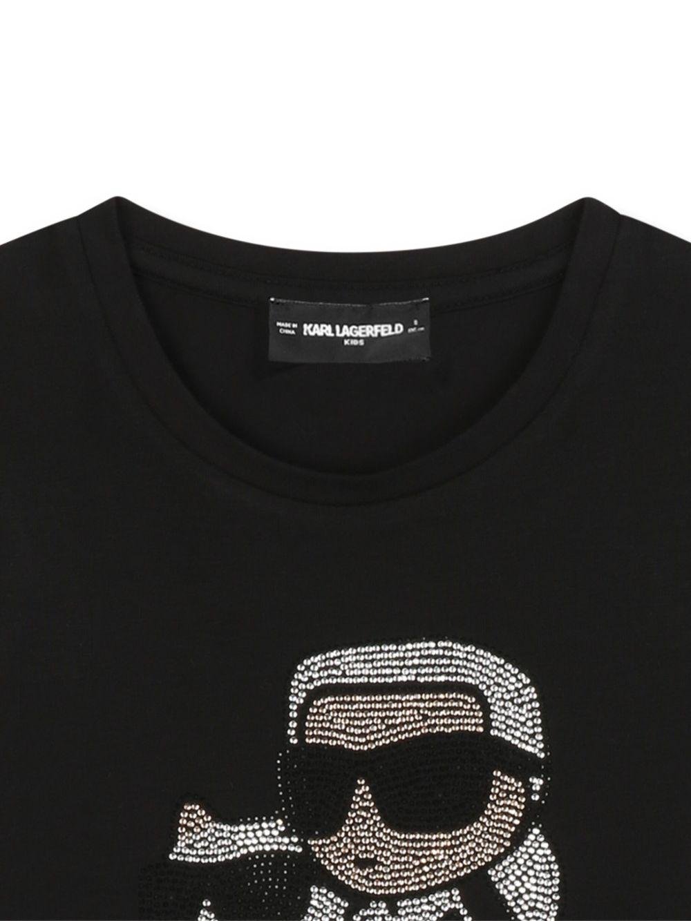 T-shirt a maniche lunghe per bambina Karl Lagerfeld Kids nera con motivo Ikon Karl & Choupette - Rubino Kids
