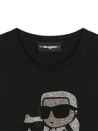 T-shirt a maniche lunghe per bambina Karl Lagerfeld Kids nera con motivo Ikon Karl & Choupette - Rubino Kids