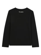 T-shirt a maniche lunghe per bambina Karl Lagerfeld Kids nera con motivo Ikon Karl & Choupette - Rubino Kids