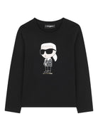 T-shirt a maniche lunghe per bambina Karl Lagerfeld Kids nera con motivo Ikon Karl - Rubino Kids