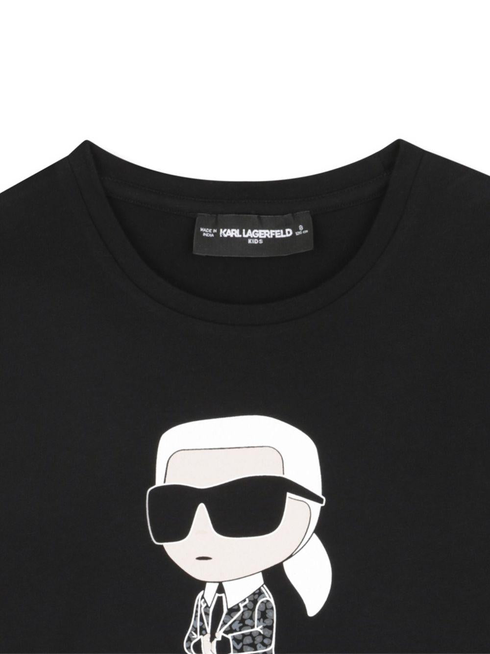 T-shirt a maniche lunghe per bambina Karl Lagerfeld Kids nera con motivo Ikon Karl - Rubino Kids