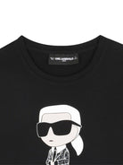 T-shirt a maniche lunghe per bambina Karl Lagerfeld Kids nera con motivo Ikon Karl - Rubino Kids