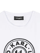 T-shirt a maniche lunghe per bambini Karl Lagerfeld Kids bianca con scollo rotondo - Rubino Kids