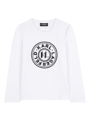 T-shirt a maniche lunghe per bambini Karl Lagerfeld Kids bianca con scollo rotondo