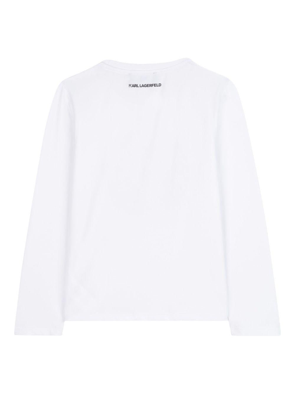 T-shirt a maniche lunghe per bambini Karl Lagerfeld Kids bianca con scollo rotondo - Rubino Kids