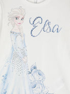 T-shirt bianca per bambina con strass e stampa Elsa Monnalisa - Rubino Kids