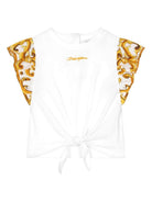 T-shirt bianca per bambina Dolce & Gabbana Kids bianco con maniche a stampa barocca - Rubino Kids