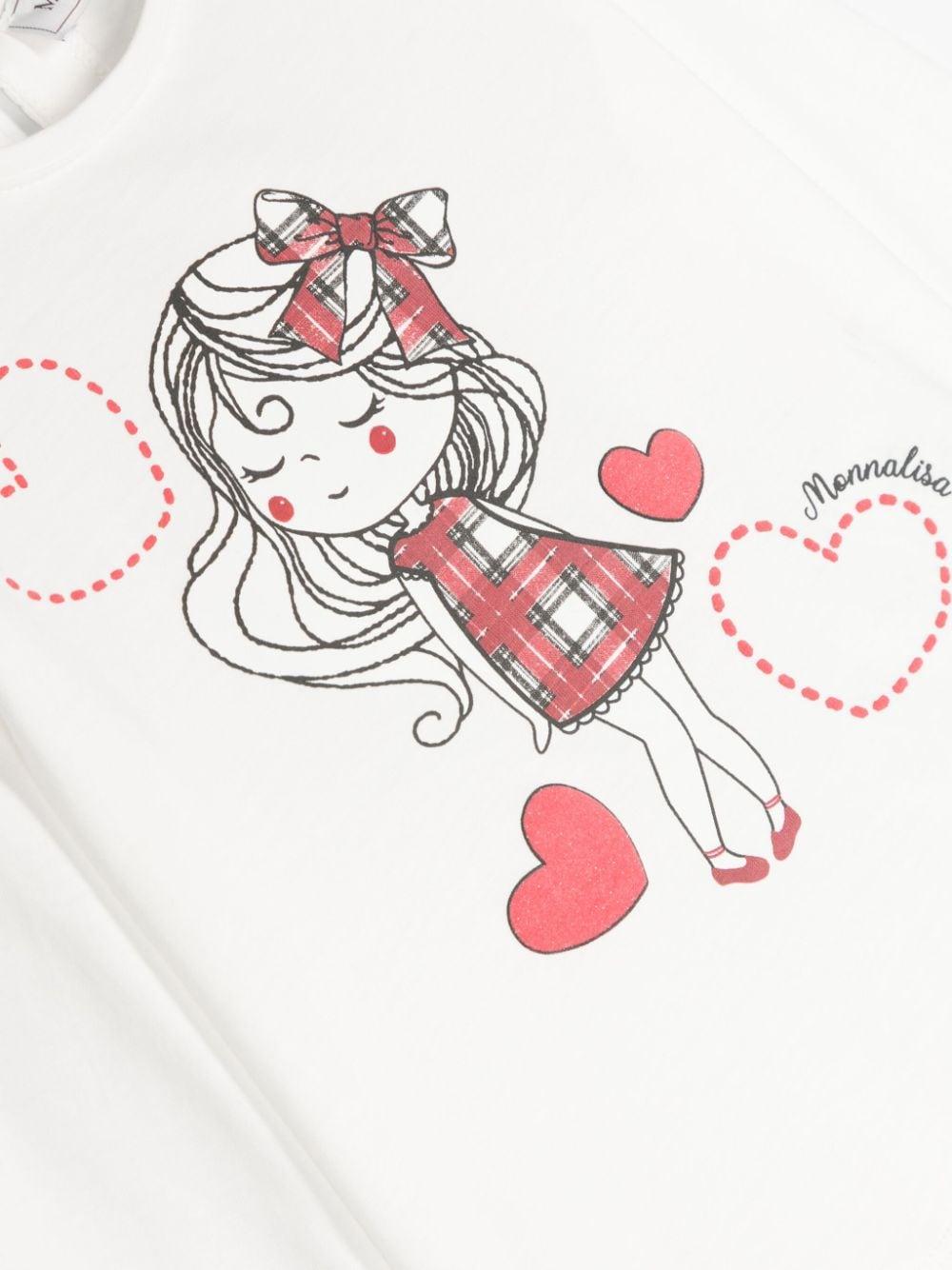 T-shirt bianca per neonata con stampa grafica con cuore Monnalisa - Rubino Kids