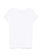 T-shirt con applicazione a cuore per bambina Monnalisa bianco con orlo asimettrico - Rubino Kids