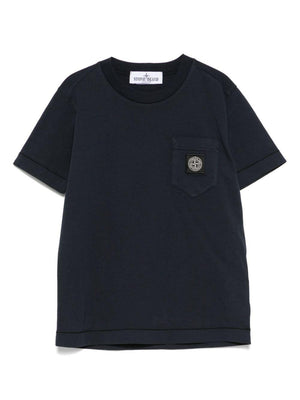 T-shirt con applicazione Compass per bambino Stone Island Junior blu con orlo dritto