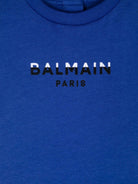 T-shirt con applicazione logo per neonato Balmain Kids blu con girocollo - Rubino Kids