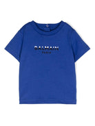 T-shirt con applicazione logo per neonato Balmain Kids blu con girocollo - Rubino Kids