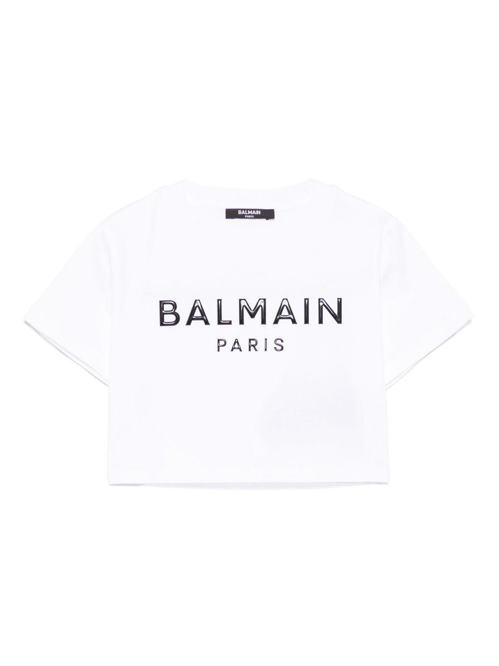 T-shirt con applicazione per bambina Balmain Kids bianco con orlo dritto - Rubino Kids