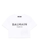 T-shirt con applicazione per bambina Balmain Kids bianco con orlo dritto - Rubino Kids