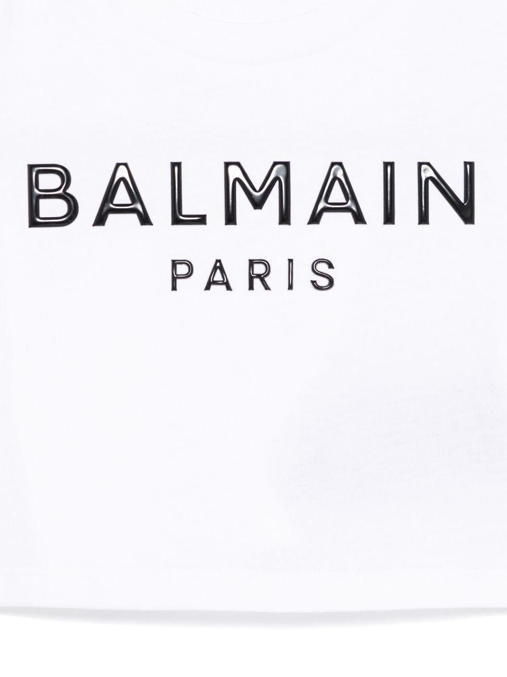 T-shirt con applicazione per bambina Balmain Kids bianco con orlo dritto - Rubino Kids