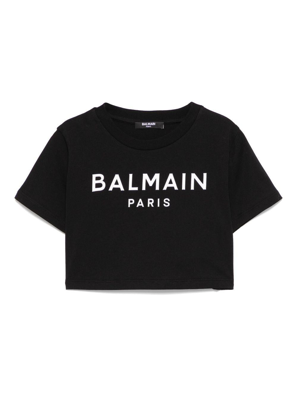 T-shirt con applicazione per bambina Balmain Kids nero con orlo dritto - Rubino Kids