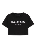 T-shirt con applicazione per bambina Balmain Kids nero con orlo dritto - Rubino Kids