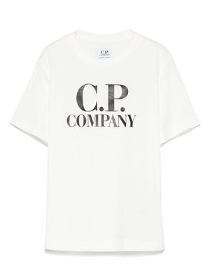 CP Company Kids white crew neck T-shirt with applique for children