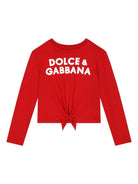 T-shirt con logo per bambina Dolce & Gabbana Kids rosso con orlo dritto - Rubino Kids