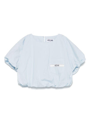 T-shirt con logo per bambina Moschino Kids azzurro con design crop