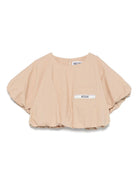 T-shirt con logo per bambina Moschino Kids beige con design crop - Rubino Kids