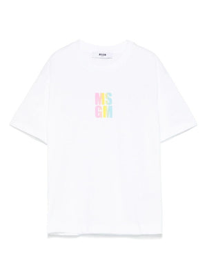 T-shirt con logo per bambina MSGM Kids bianco con girocollo
