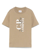 T-shirt con logo per bambino C.P. Company Kids beige con orlo dritto - Rubino Kids