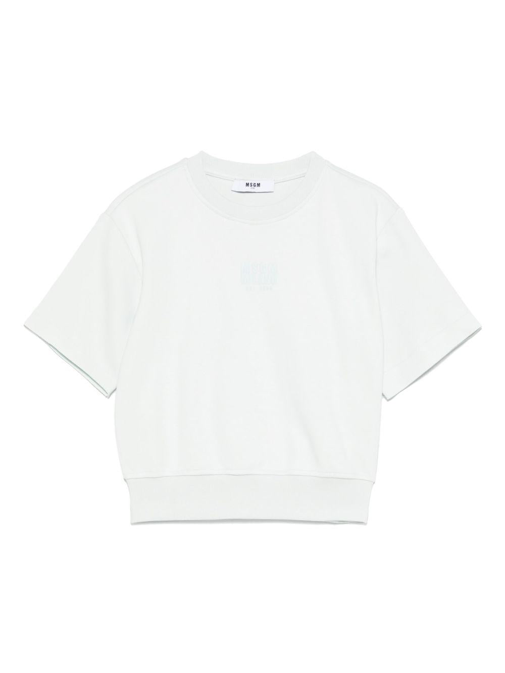 T-shirt con logo per bambino MSGM Kids celeste con orlo a coste - Rubino Kids