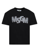 T-shirt con logo per bambino MSGM Kids nero con orlo dritto - Rubino Kids