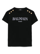 T-shirt con logo ricamato per bambina Balmain Kids nero con orlo dritto - Rubino Kids