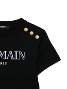 T-shirt con logo ricamato per bambina Balmain Kids nero con orlo dritto - Rubino Kids