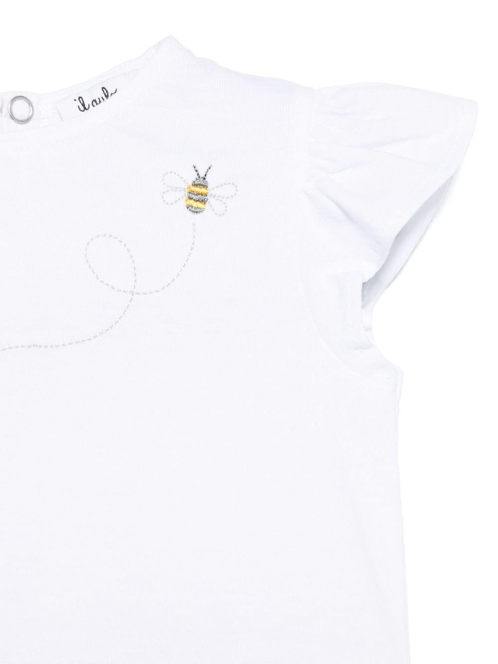 T-shirt con logo ricamato per neonato Il Gufo bianco con maniche ad aletta - Rubino Kids