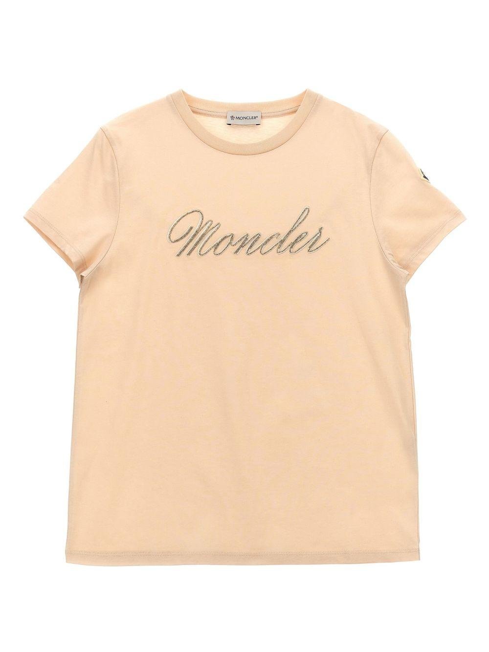 T-shirt con ricamo per bambina Moncler Enfant rosa con orlo dritto - Rubino Kids