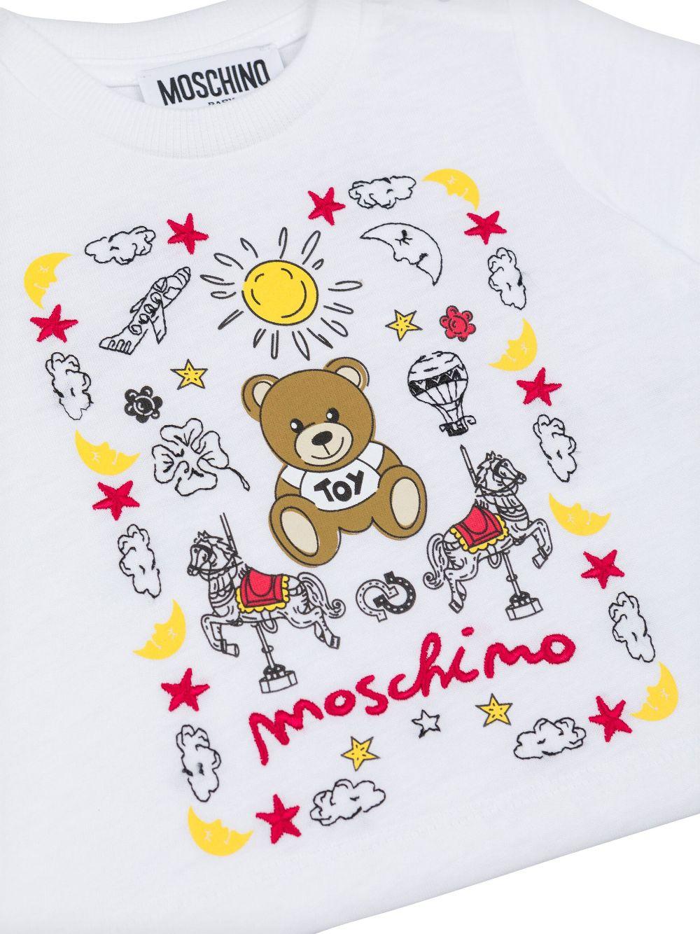 T-shirt con ricamo per neonata Moschino Kids bianco con girocollo - Rubino Kids