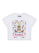 T-shirt con ricamo per neonata Moschino Kids bianco con girocollo - Rubino Kids