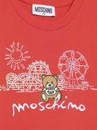 T-shirt con ricamo Teddy Bear per bambino Moschino Kids rosso con orlo dritto - Rubino Kids