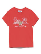 T-shirt con ricamo Teddy Bear per bambino Moschino Kids rosso con orlo dritto - Rubino Kids