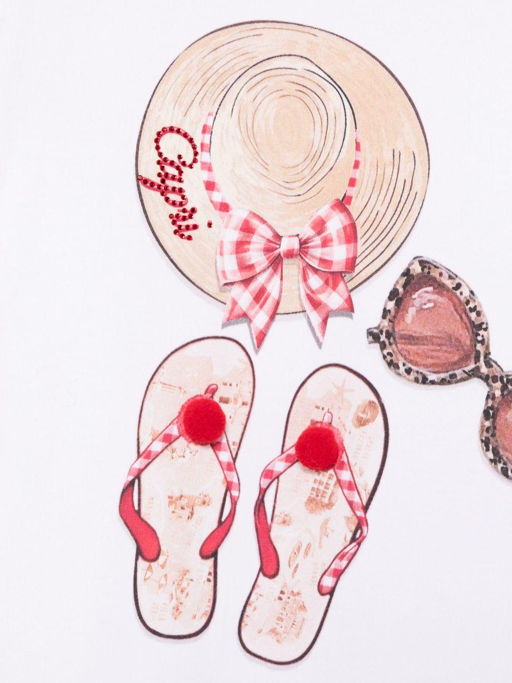 T-shirt con stampa Capri per bambina Monnalisa bianco con dettaglio pompon - Rubino Kids