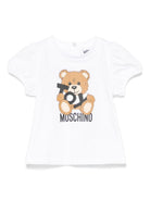 T-shirt con stampa Leo Teddy per neonato Moschino Kids bianco con chiusura posteriore - Rubino Kids
