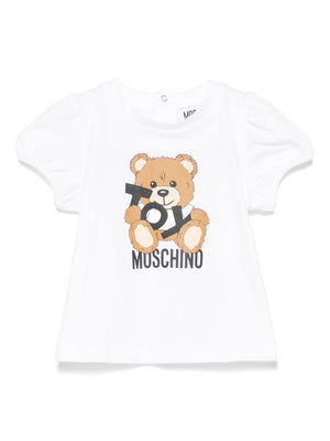 T-shirt con stampa Leo Teddy per neonato Moschino Kids bianco con chiusura posteriore