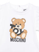 T-shirt con stampa Leo Teddy per neonato Moschino Kids bianco con chiusura posteriore - Rubino Kids