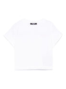 T-shirt con stampa logo per bambina Balmain Kids bianco con orlo dritto - Rubino Kids