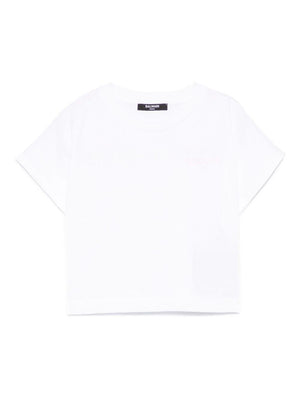 T-shirt con stampa logo per bambina Balmain Kids bianco con orlo dritto