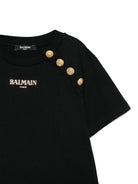 T-shirt con stampa logo per bambina Balmain Kids nero con bottoni goffrati color oro - Rubino Kids