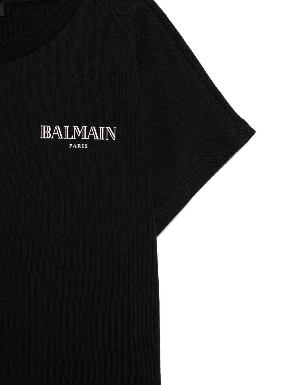 T-shirt con stampa logo per bambina Balmain Kids nero con orlo dritto - Rubino Kids