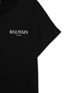T-shirt con stampa logo per bambina Balmain Kids nero con orlo dritto - Rubino Kids