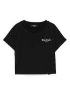 T-shirt con stampa logo per bambina Balmain Kids nero con orlo dritto - Rubino Kids