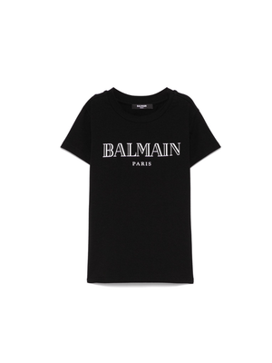 T-shirt con stampa logo per bambina Balmain Kids nero con scritta logo
