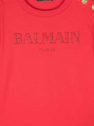 T-shirt con stampa logo per bambina Balmain Kids rosso con scollo rotondo - Rubino Kids