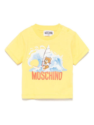 T-shirt con stampa logo per neonata Moschino Kids giallo con orlo dritto